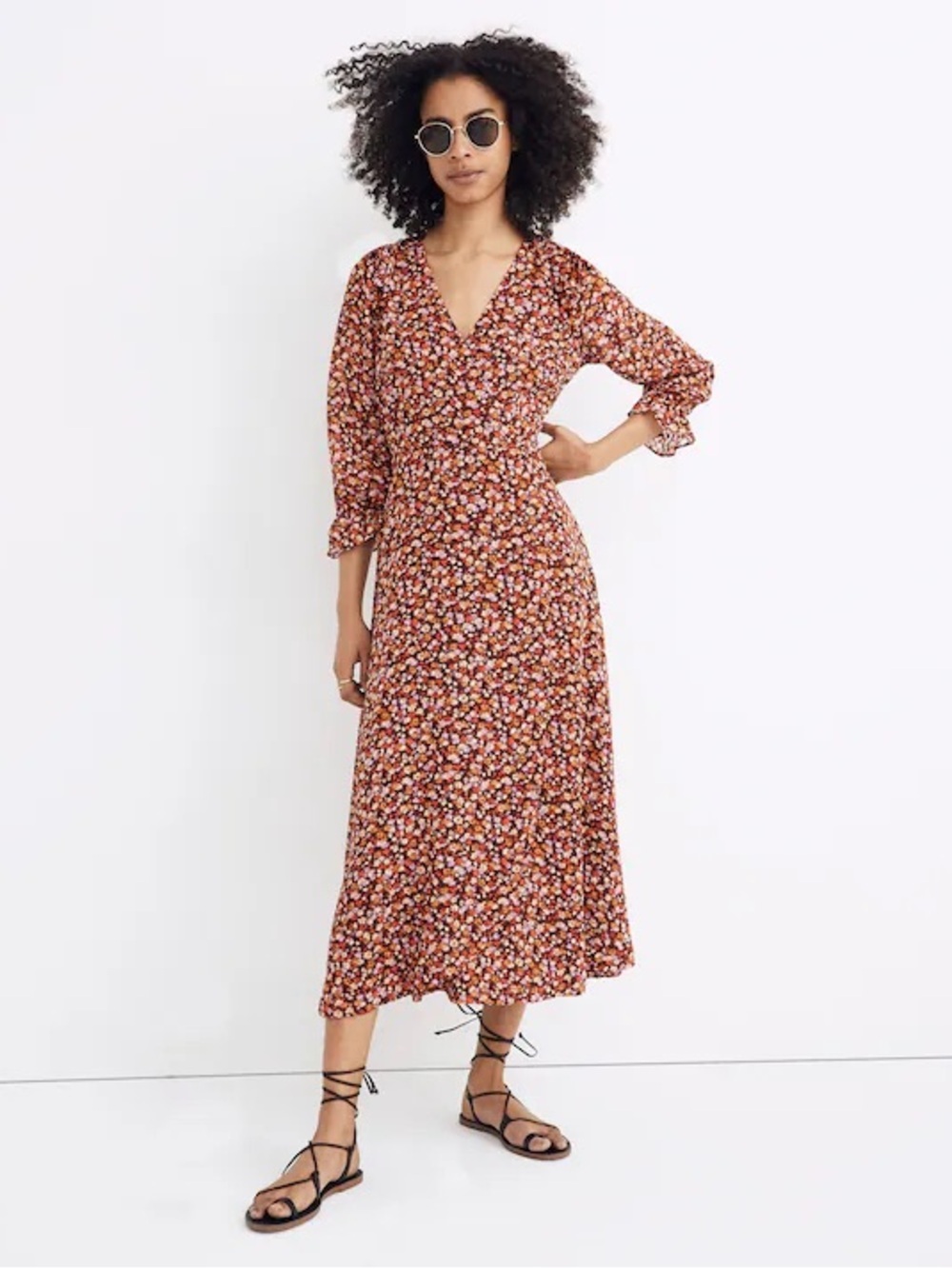 Madewell Long-Sleeve Crossover Midi Dress in Clipdot Spring Prairie 8